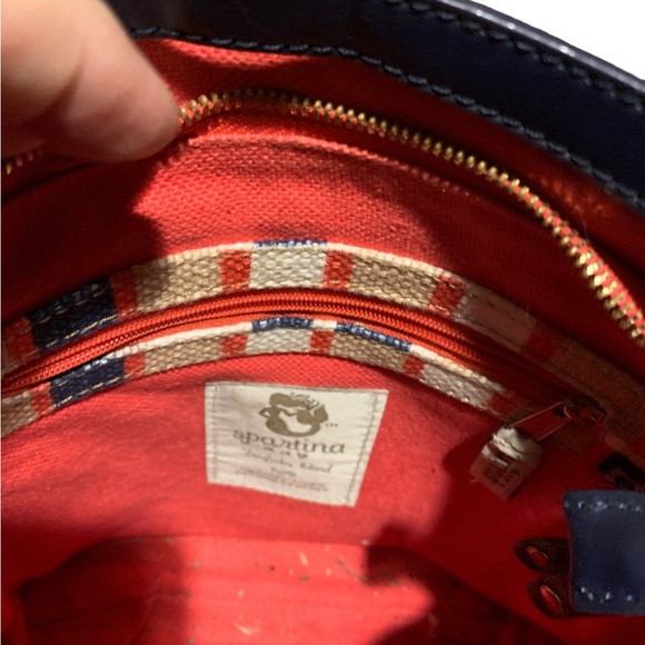 Spartina Daufuskie Island Purse, leather & canvas, 14x8, shoulder strap - Picture 9 of 10